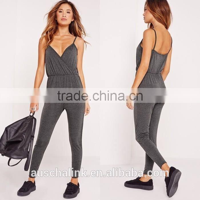 best selling womens grey jersey wrap sport fitness jumpsuit