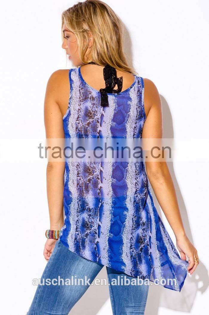 2016 women snake print chiffon party tank top