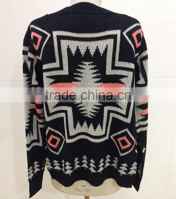 Women open chest knitted patterns aztec cardigan sweater