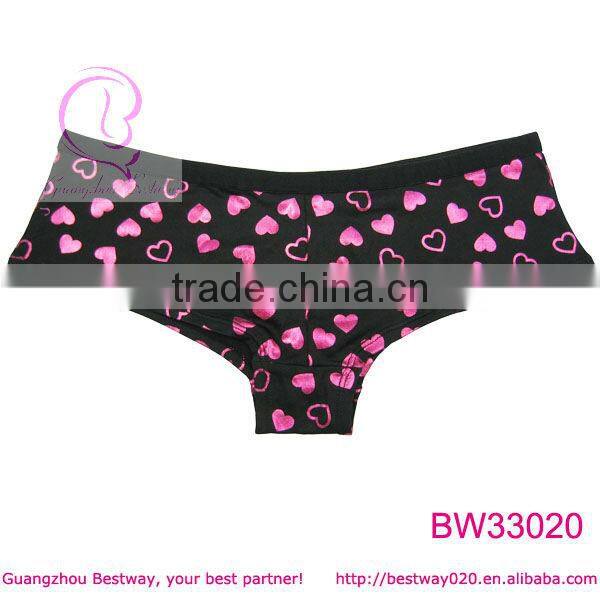 Fashion pink sweet heart printed cute cheekies panties