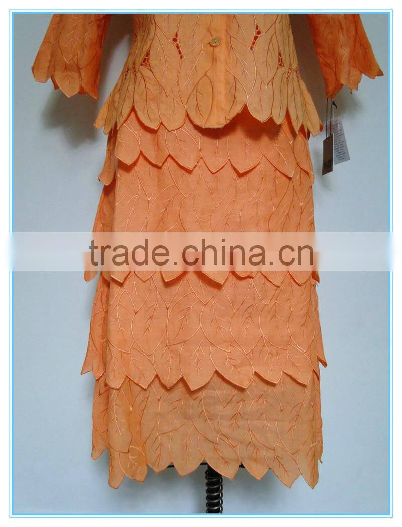 New design round neck church handwork embroidery ladies suit design