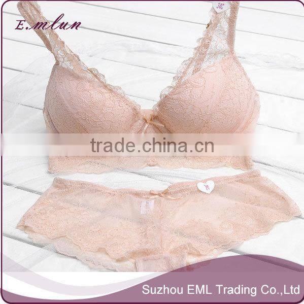 Ladies custom high quality sexy hot new design lace transparent bra and panty set