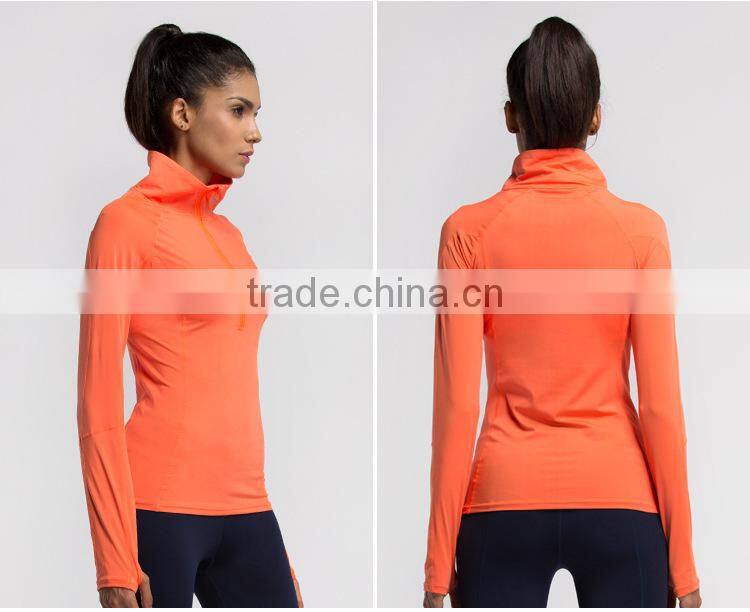 Wholesalegirls plain long sleeved dry fit t-shirts half zip orange