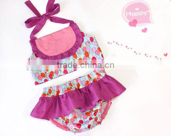 Wholesale Swimsuit Set Pink Stripe Dress Ruffle Bloomer Bowknot Headband