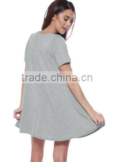 Women Clothing Shortsleeve Loose Flowy Stretch Fabric Knit Crewneck Tunic dresses for women