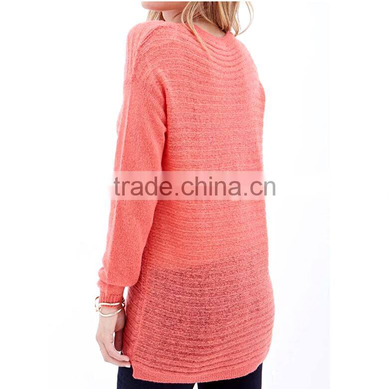 custom long sleeve rib knit hem crew neck sweater knitted sweater women