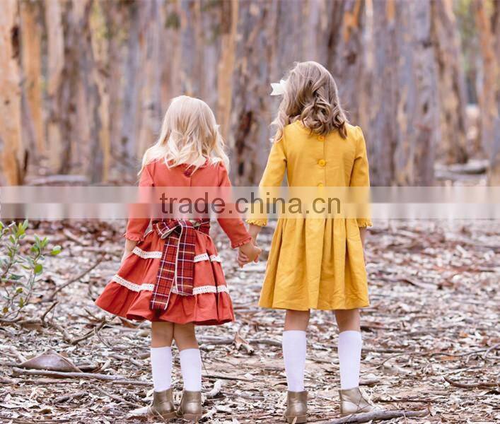 Cotton Linen Fabric Childrens Dresses Ruffles Cuff Kid Clothing Fall Linen Dress