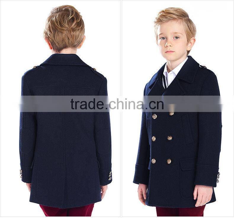 ELPA 2016 latest design winter wool coat dark blue boys wool overcoat with Elbow Patches