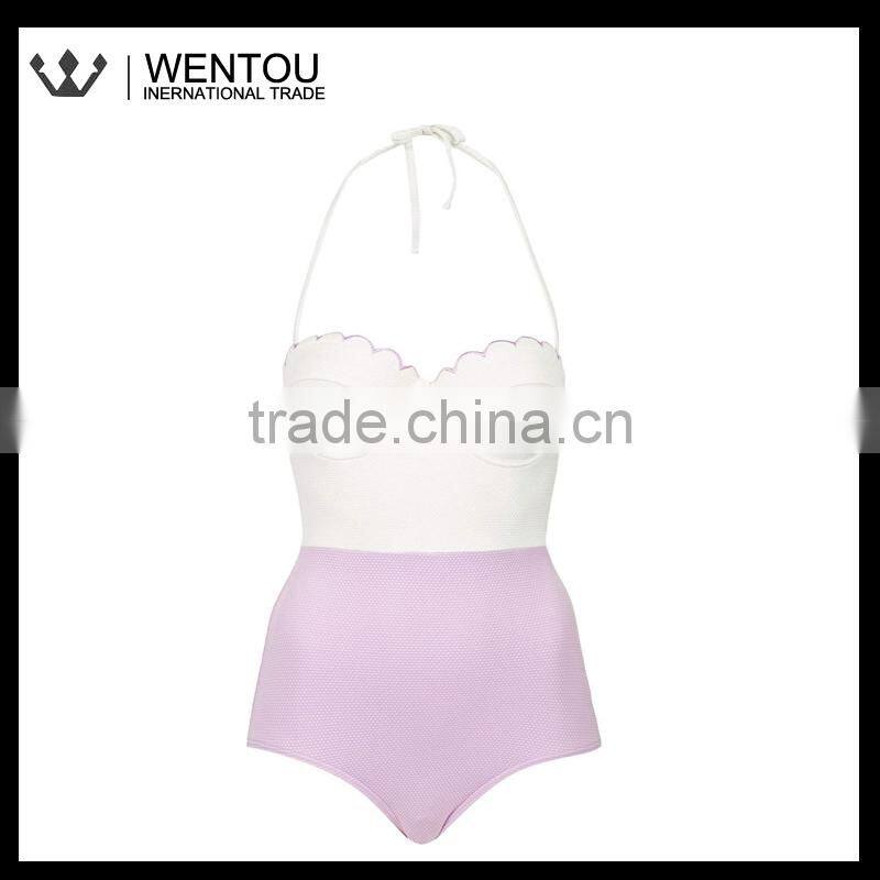New Design Double Scallop Trim Swimsuit