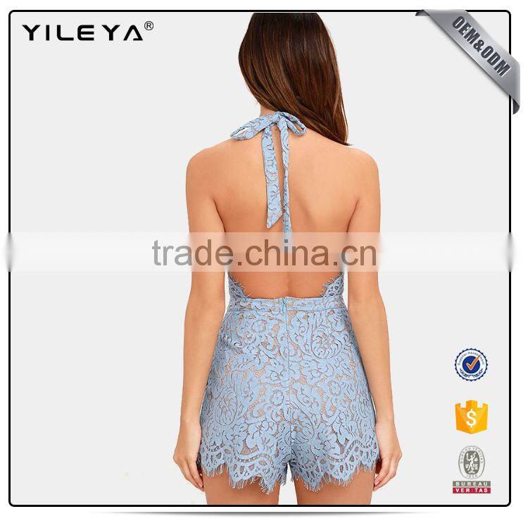 Hot sale lace embroidery deep V neck women party jumpsuits