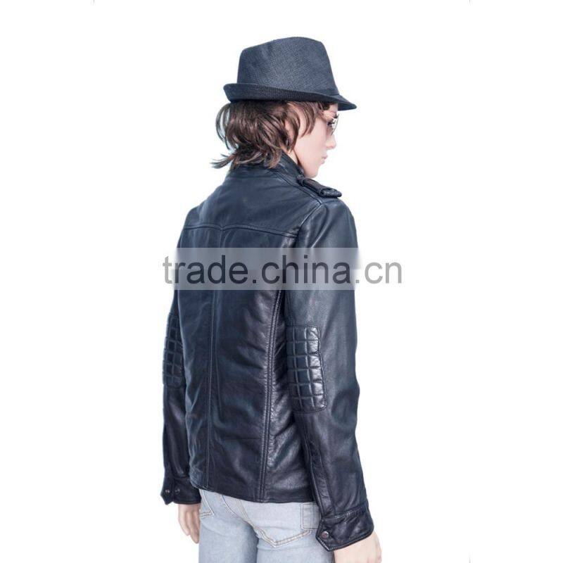 BIKER LEATHER JACKET WITH FOUR FLAP CHEST POCKET