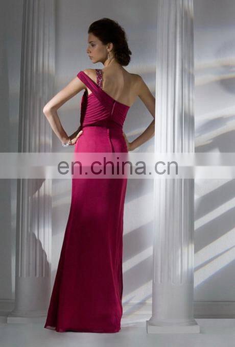 HC2221 Exclusive one shoulder specifical neck red gathered chiffon A-line zipper back full length long 2014 cocktail dresses
