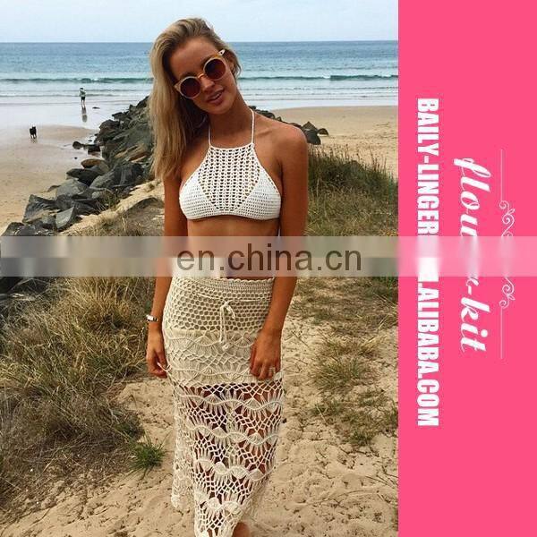 Accept OEM service latest design halter crochet white summer long beach dress