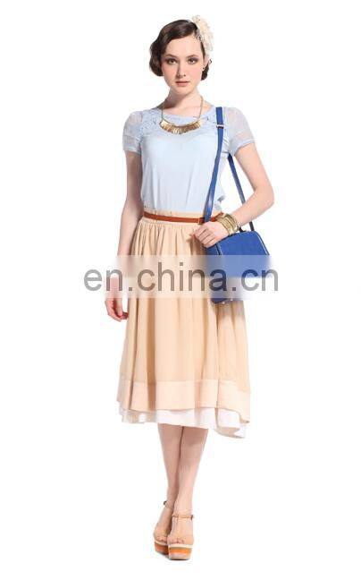 Latest fancy autmn european style irregular design double-deck chiffon a-line long dress casual skirt