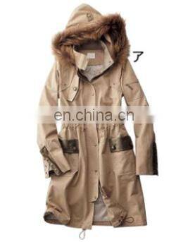 women fashion long sleeve raccoon fur hooded cotton trench coat