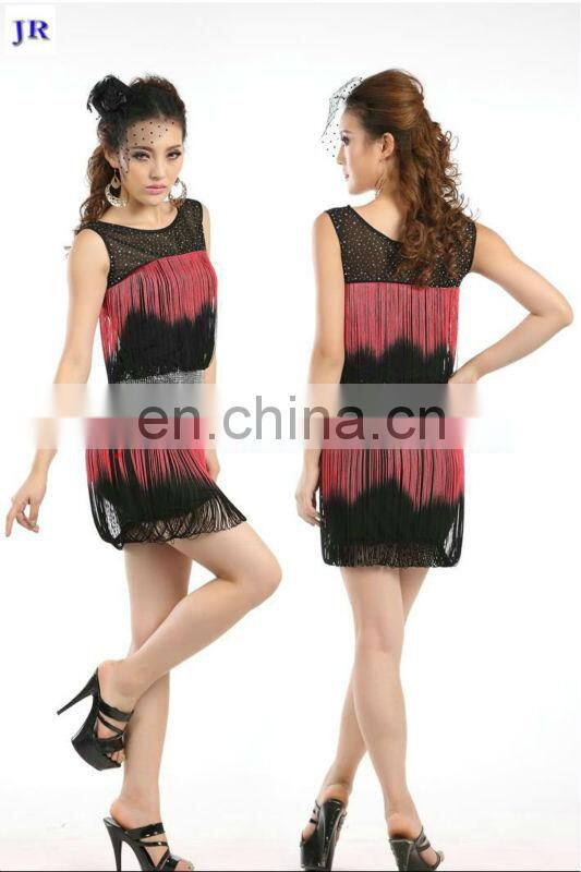 Hot drill professional salsa dress costume with shiny waistband L-7035#