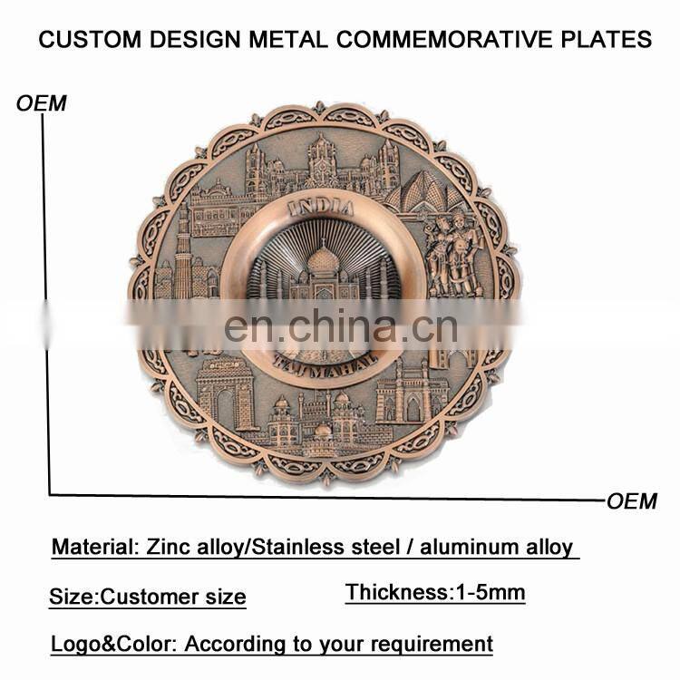 Custom Decoration engraved carving zinc alloy antique bronze 3d round metal award commemorative souvenir plate