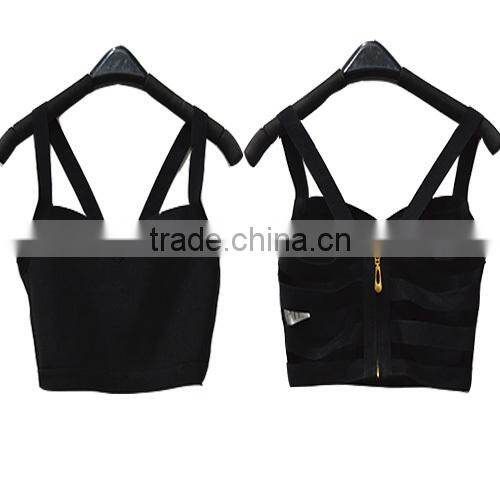 2014 New Free Elastic Knitted Bandage Tops J593 Ladies Fashion crop Top black