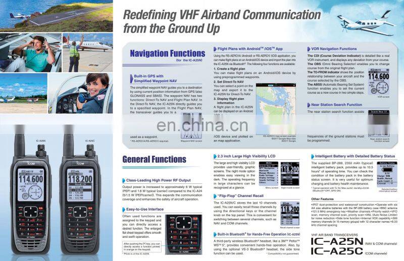 6 W (PEP) Powerful Air Band Radio with Built-in GPS ICOM IC-A25N handhold VHF air band transceiver
