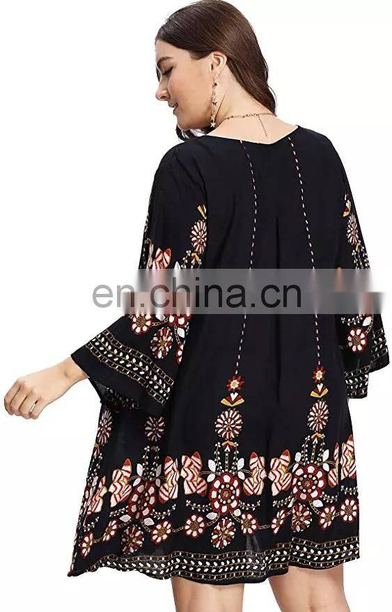 plus size clothes women bohemian style print floral clothing beach casual dress