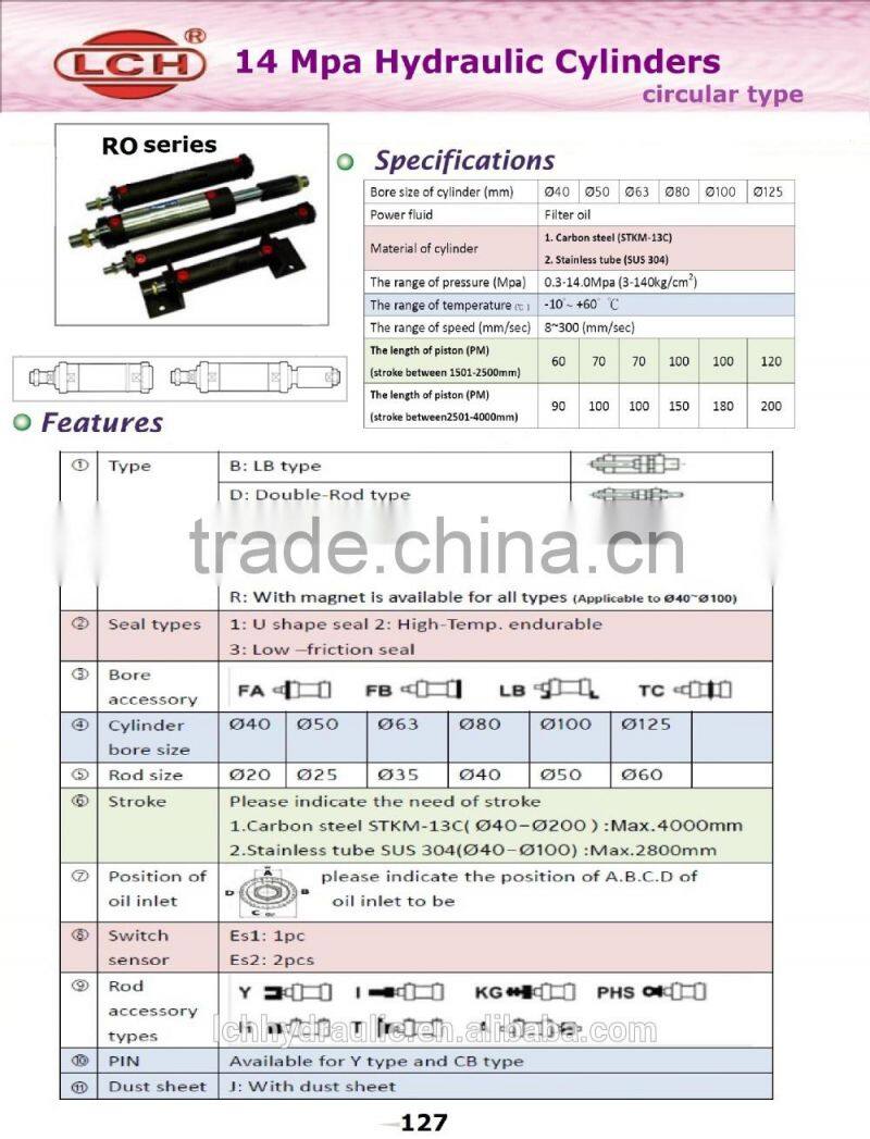 14 Mpa single acting hydraulic cylinder