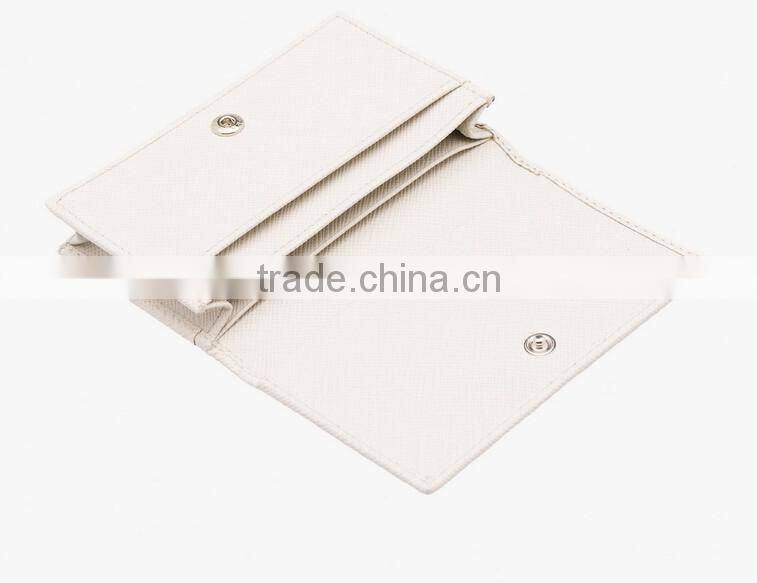 High Quality White and Black Color Genuine Saffiano Leather Credit Card Holder Purse Business Name Card Pouch