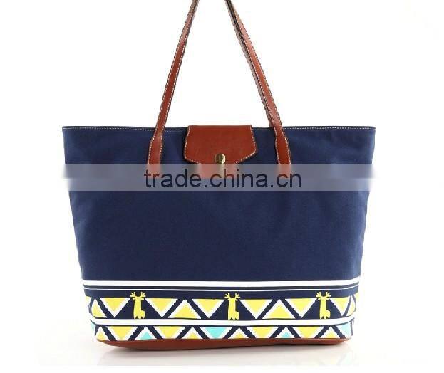 2013 Wholesale Embroider Flower Canvas Tote Beach Bag