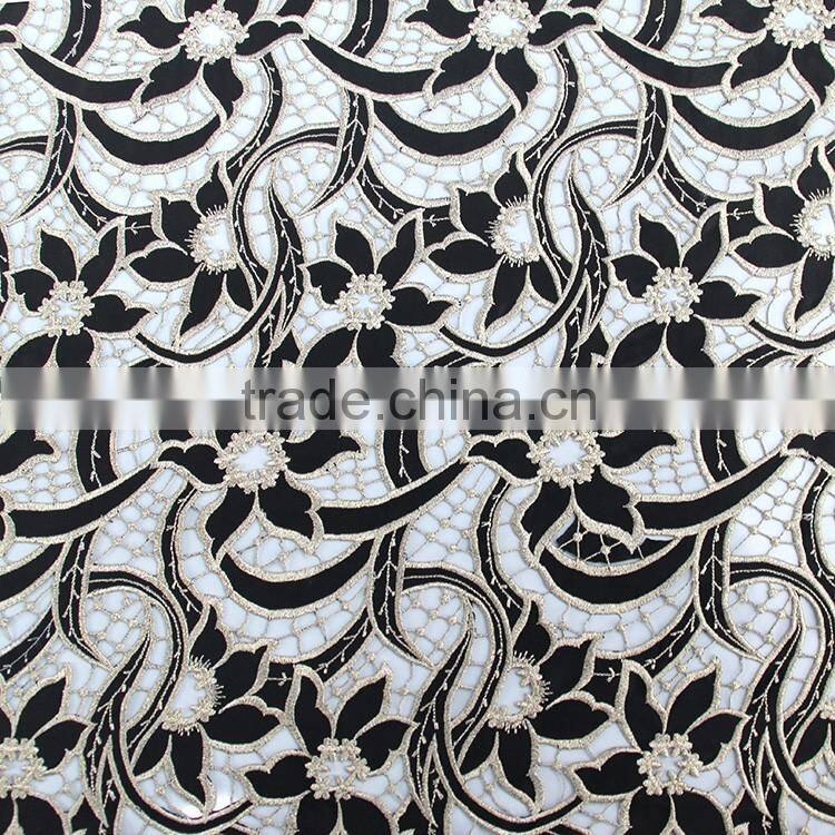 Hot-selling promotional custom chemical evening sexy dress use hot popular black gold lace fabric