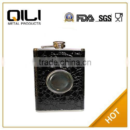 2015 new item cool alcohol 9oz stainless steel hip flask with collapsible shot glass cup