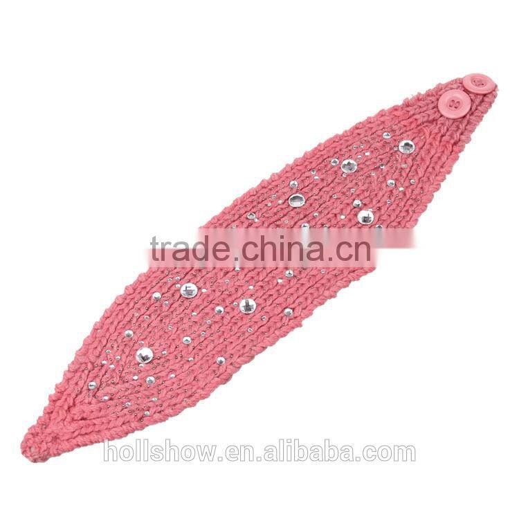 Wholesale Rhinestone Girl Hairband Headwrap Wool Knit Crochet Fashion Women Headband