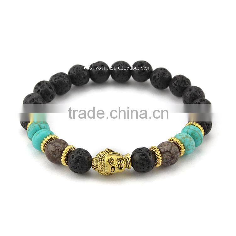 BRH0914 Polished onyx& gold pleated bicone brass bead craff macrame bracelet