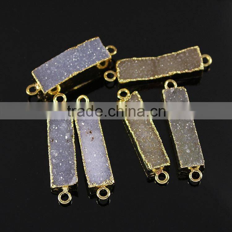 JF8594 Hot sale Sparkly Natural agate gold plated bar rectangle druzy drusy connectors