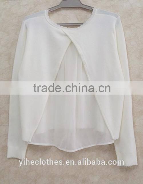 Lady stitching knitting wear casual back lace stitching sweater cardigan