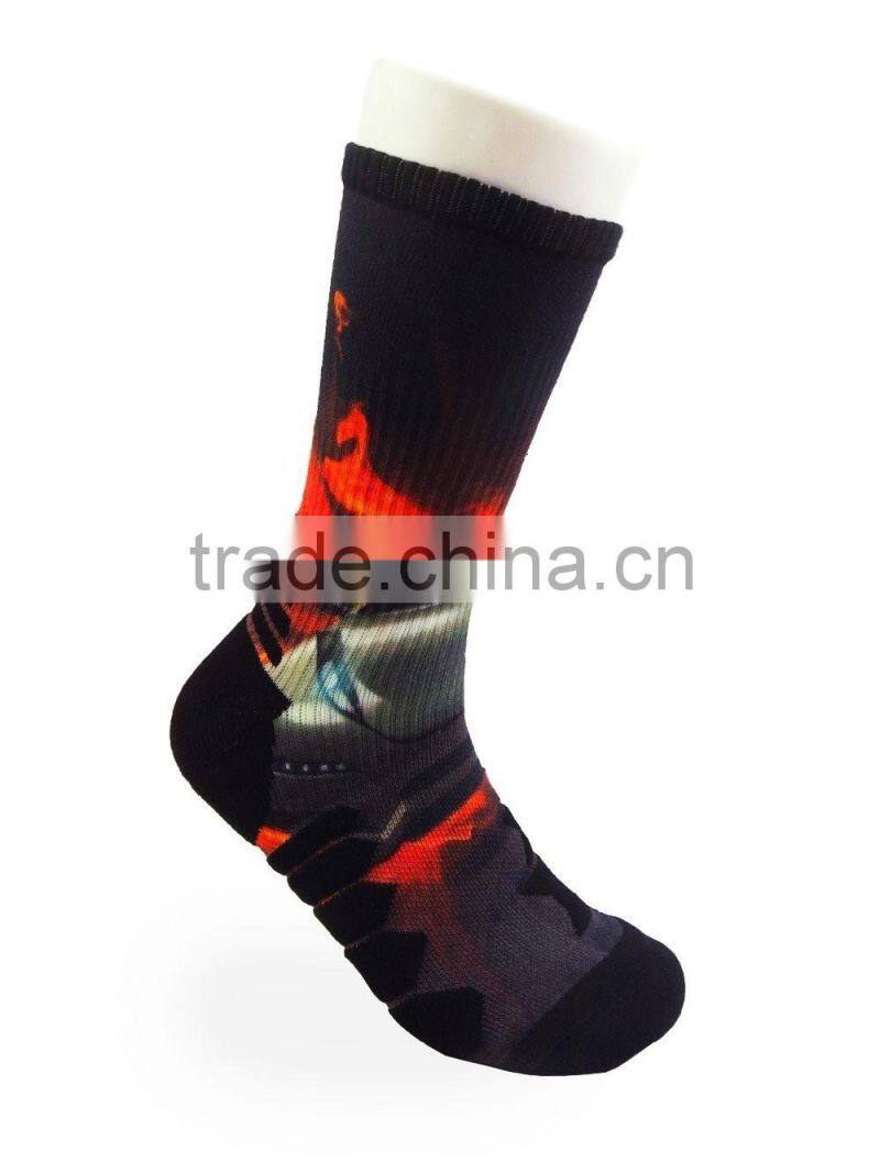 360 degree seamless printing multicolored high-elastic polyester socks