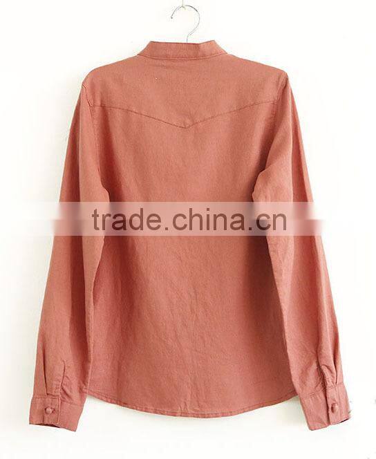 ladies cotton upright collar shirt solid color blouse