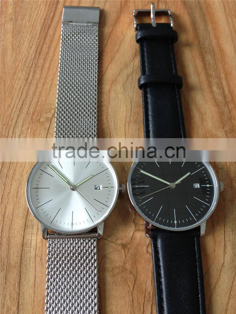 Germany design 316L stainless steel case genuine leather strap curved sapphire glass minimalist watch
