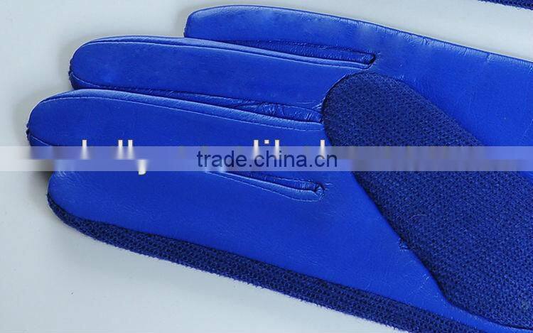 New Spring Collection Blue Wool Glove with Leather on Palm