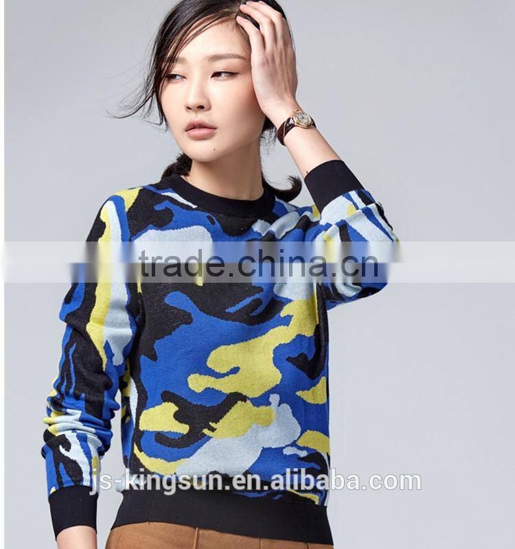 Woman sweater round neck long sleeve newest fashion jacquard pullover