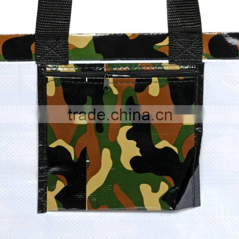 PP shopping bags with olive-drab print
