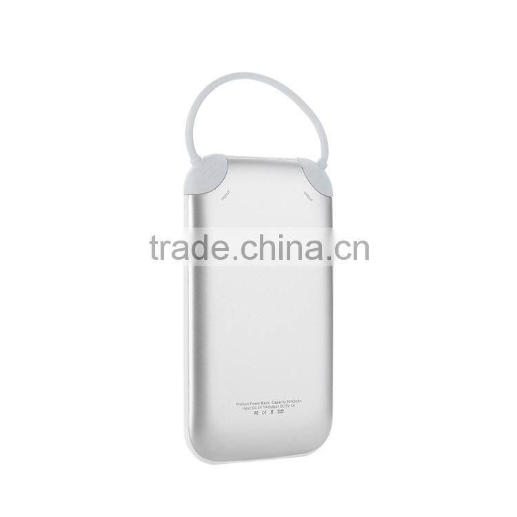Fashion design built in cable white external power bank charger for smartphone