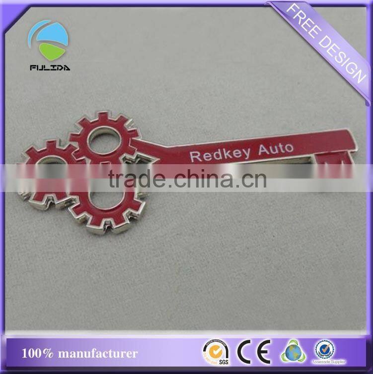 custom key shaped metal red enamel promotional pin badge