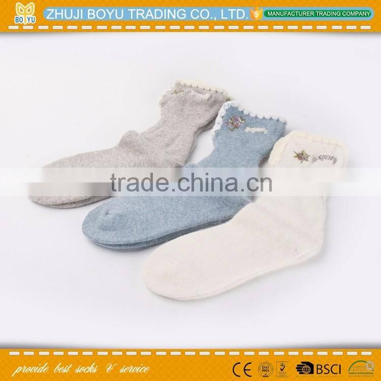 BY-161201 Angora material Ladies angora socsk casual socks for winter with striped pattern