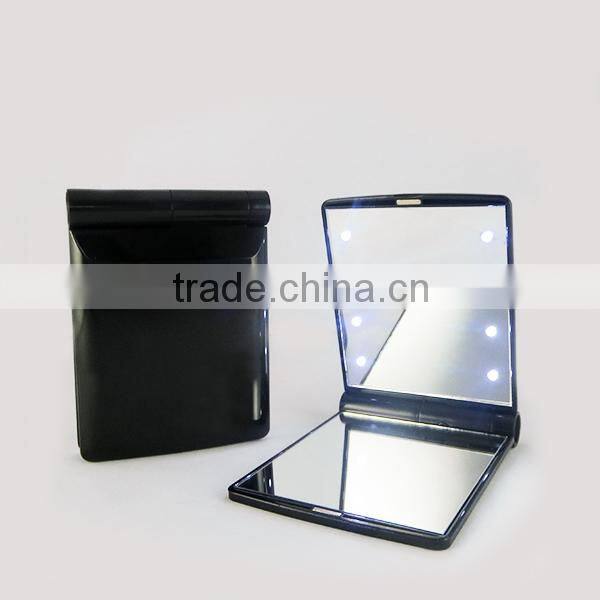 Plastic makeup mirror with led lights / lighting pocket led makeup mirror / square compact led mirror light