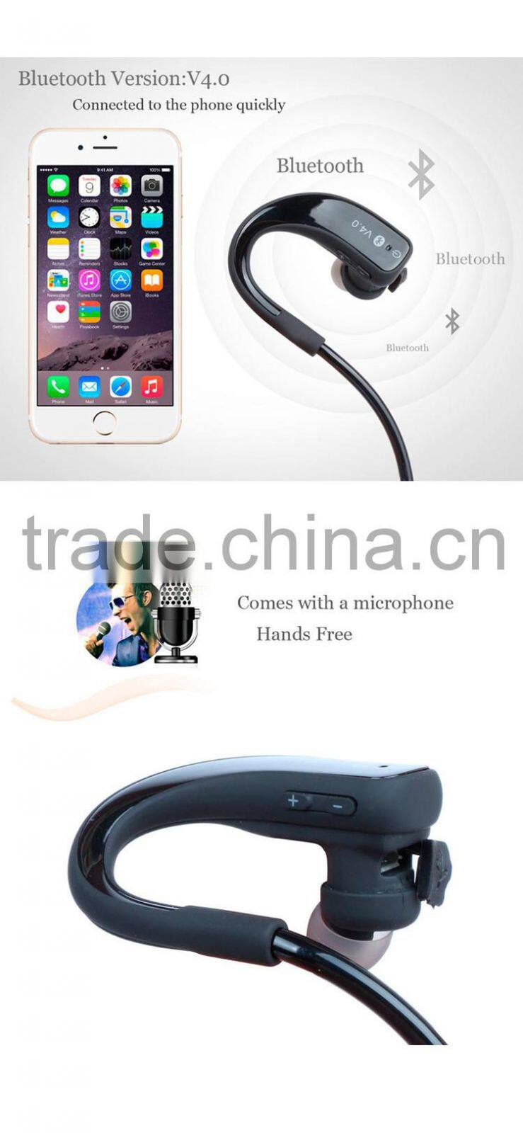 SM808 Bluetooth V4.0 Earphone HIFI In Ear Earbud Headphones Wireless Sports Stereo Bluetooth Headset High Definition Sweatproof