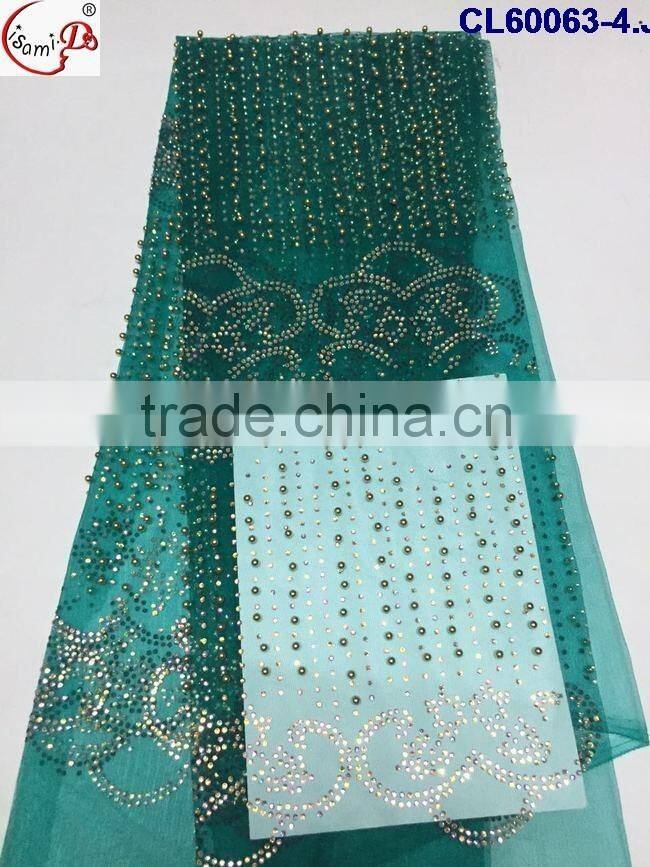 CL60063 Wholesale price top grade quality women white beaded wedding lace fabrics ,tulle french lace with stones