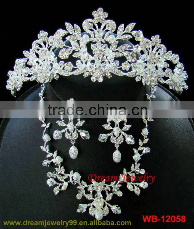hot sale coral fashion jewelry sets crystal pearl tiaras necklaces earrings new wedding jewellery