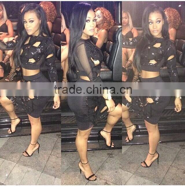 Golden sexy fashion lace Nightclub two-piece sexy dress, sexy see-through lace dress