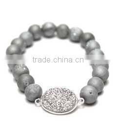 2015 Fall Winter Metallic Gold Beaded Bracelet with Oval Druzy Stone