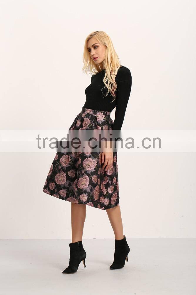 clothing factories in china autumn winter fashion floral embroidered A-line latest long skirt design for ladies 2016