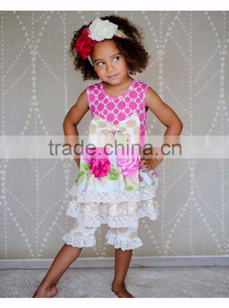 unique design fall winter 2pcs stripe ruffle boutique outfits with two pockets